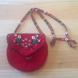 BeautifulRed velvet beaded coin purse